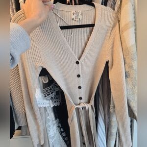 Beige Ribbed Button-Up Cardigan
